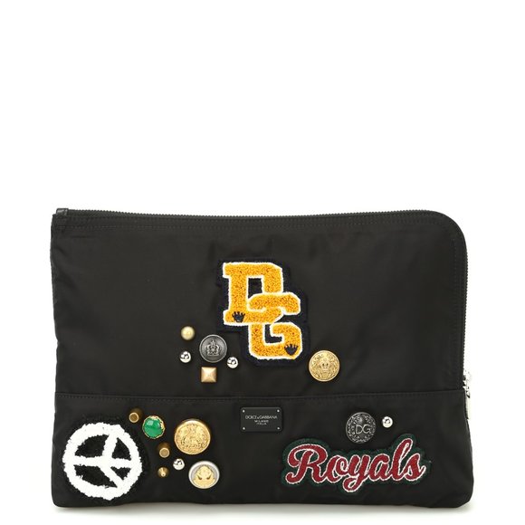 DOLCE & GABBANA Nylon clutch with patches and studs - Picture 1 of 7